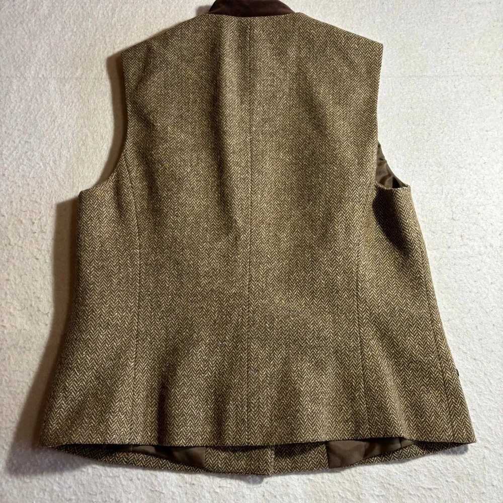 Talbots Womens Vest Tan Brown Herringbone Oak Leaf Applique Button Front Size S‎ - Picture 9 of 10